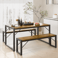 thumbnail image 7 of 3 Piece Dining Set Wood Top Table & 2 Benches Kitchen Room Furniture, 7 of 7