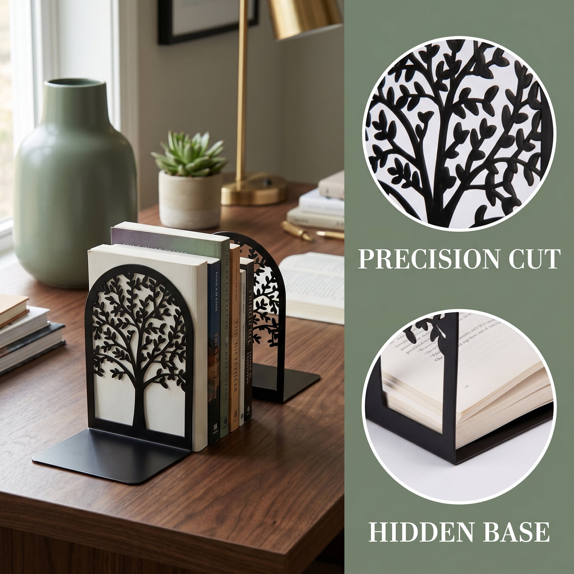 Unique Bargains Metal Tree Design Book Ends for Shelves Black Tree StyleD 4.7"x3.5"x7.1"
