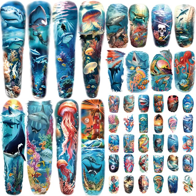 Tatuaje temporal atydkug, 46 hojas para hombre y mujer Shark Dolphin