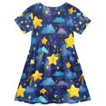 thumbnail image 2 of Starry Sky Star Pattern Girls Short Sleeve Dress A Line Sun Protection Breathable Comfort Sundress 7-8T, 2 of 8