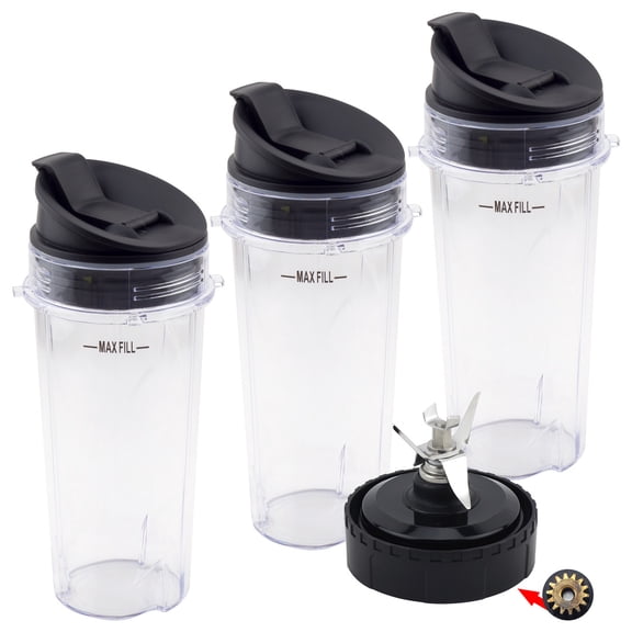 3 Pack 16 oz Cup with Sip & Seal Lid and Blade Assembly Replacement Part 357KKU800 for Nutri Ninja Ultima Blenders BL810 BL820 BL830