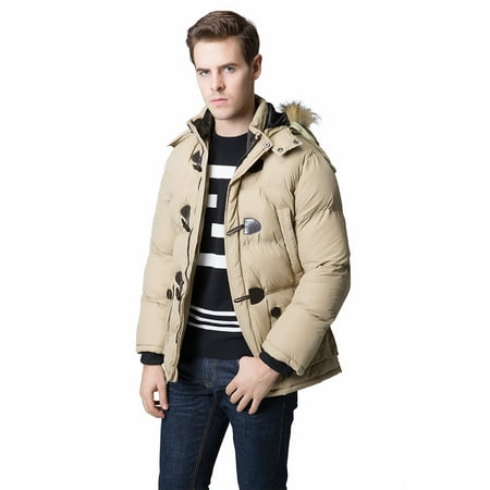 Fashion Winter Men Parka Faux Fur Collar Hooded Thick Warm Jacket Coat (Best Sport Coats For The Money)