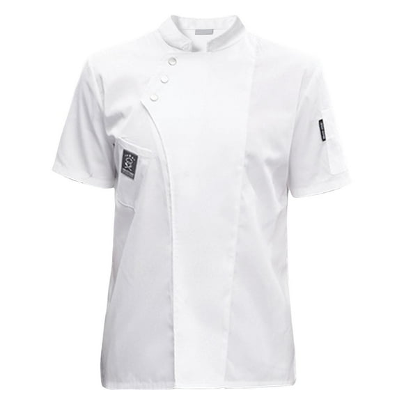 Men Women Chef Coat Short Sleeve Simple Cooking Clothes Breathable Top Soft Chef L