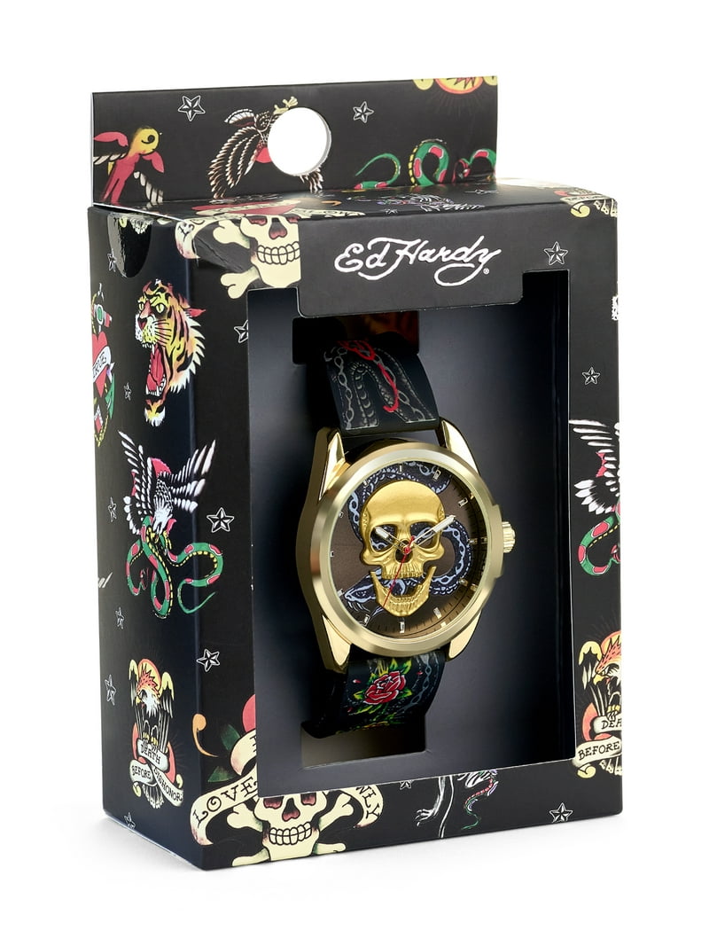 Ed Hardy Men's Matte Black Silicone Strap Matte Black Analogue