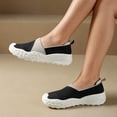 thumbnail image 2 of Women’s Color Block Breathable Knit Slip On Walking Sneakers, Lightweight Stretch Mesh Loafers, Non-Slip Textured Sole Casual Shoes A-Black 8.5(40), 2 of 6