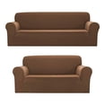 thumbnail image 2 of Sapphire Home 2-Piece Sofa and Loveseat Slipcovers, Couch Covers Set, Form fit Stretch, Wrinkle Free, Furniture Protector, Sofa Covers for Living Room, Diamond Pattern Polyester Spandex (Brown), 2 of 4