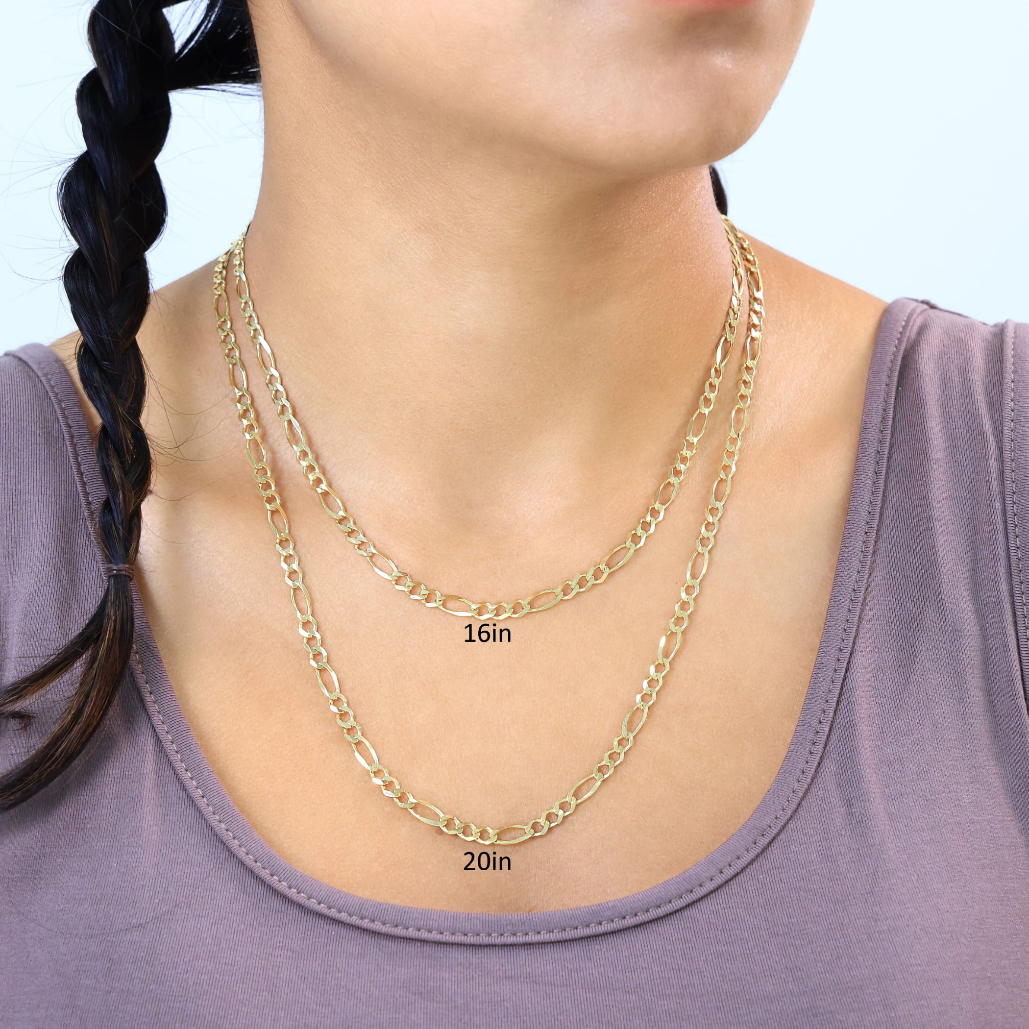 Nuragold 10K Real Yellow Gold Solid Figaro Link Chain Necklace 16"-30" (1.75mm-9.5mm) Italian Jewelry for Men & Women