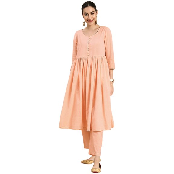 eloria Women's Fashion Solid Anarkali Design Kurti With Bottom, Fabric : Cotton, Color : Black, Size : Medium