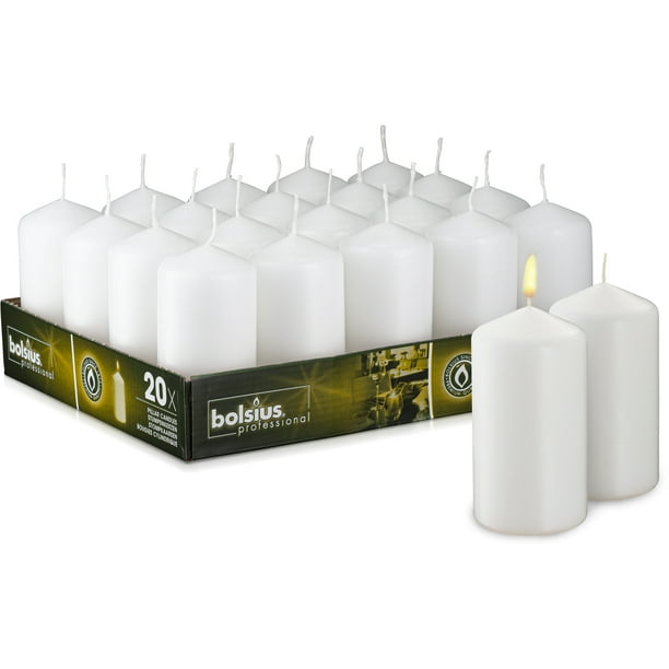 BOLSIUS Tray of 20 White Pillar Candles 18 Hours Burning Time Candle