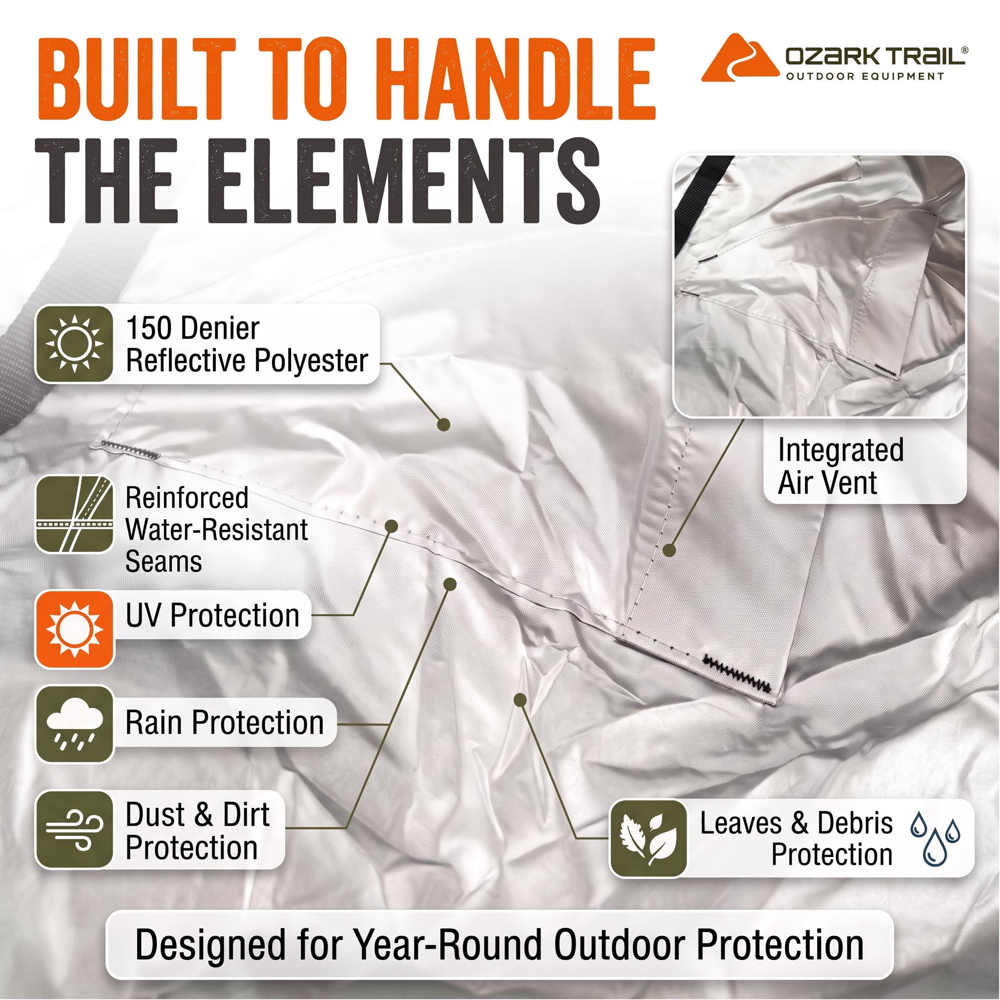 Ozark Trail Trailerable Boat Cover Model C, Fits 20-22 ft V-Hull Runabouts & Bass Boats, Gray