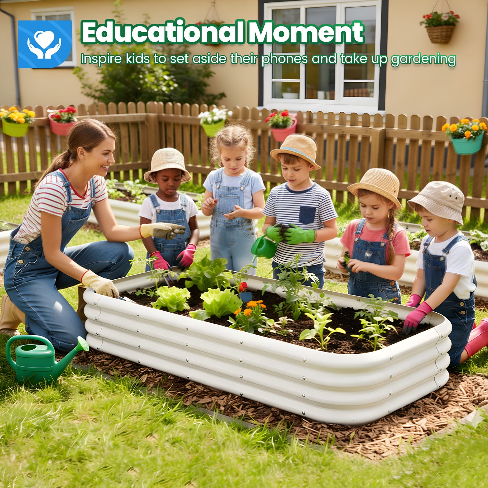 Quictent 6x3x1ft Galvanized Raised Garden Bed Kit, Oval Large Metal Outdoor Planting Box, Rubber Strip Edging for Ground Planter Vegetables Flowers Strengthened by Crossbar with Liner (Beige)