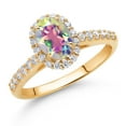 thumbnail image 2 of Gem Stone King 10K Yellow Gold Mercury Mist Mystic Topaz and White Lab Grown Diamond Halo Engagement Ring for Women (1.31 Cttw, Gemstone, Oval 7X5MM), 2 of 4