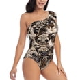 thumbnail image 3 of Salouo Cute French Bulldog Pattern One Shoulder Ruffled One Piece Swimsuit for Women V Neck Swimwear Tummy Control Bathing Suit-Large, 3 of 6