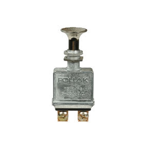 Pollak Interrupteur Multi-Usage 35-306P 6 à 28 Volts; 75 Ampères DC; à Pousser; à Enfiler; Jeté Simple; Non Éclairé; Bouton Chromé; Sans Couvercle de Sécurité; Emballage de Détail