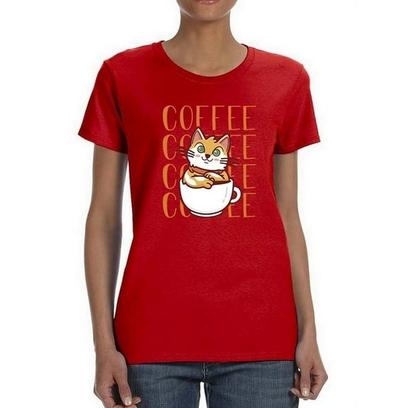 Coffee Cat Women Shaped T-Shirt, Female Medium