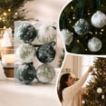 thumbnail image 4 of 2026 Christmas Home Party Decor 8CM Toile Print Fabric Wrapped Christmas Ornaments Balls 6PCS Vintage Chinoiserie Xmas Tree Hanging Decorations With Velvet Ribbon Celebration Party Supplies, 4 of 7