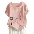 thumbnail image 2 of iHengLiXing 2025 Plus Size Spring Tops for Womens Dressy Casual Fashion women Rounk Neck Short Sleeve Blouse T-Shirt Printing Loose Pink L, 2 of 4