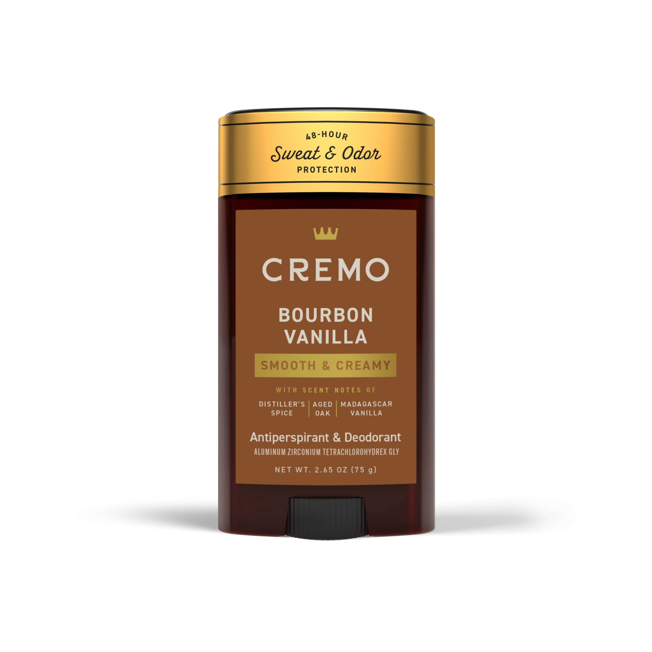 Cremo Men's Deodorant & Antiperspirant, Bourbon Vanilla Scent, 2.65 oz