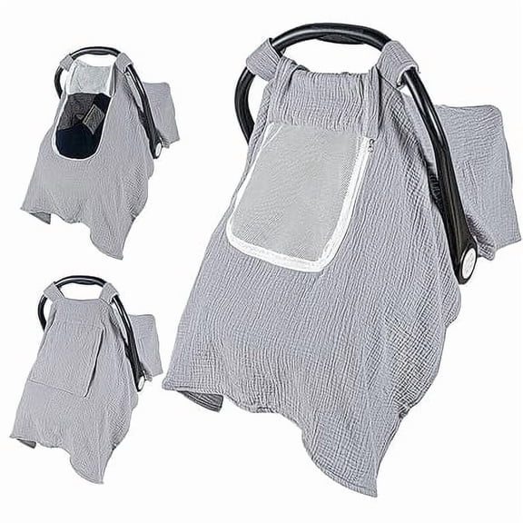 Beavtaens Baby Car Seat Cover, Muslin Infant Carseat Cover, with Breathable Mesh Peep Window