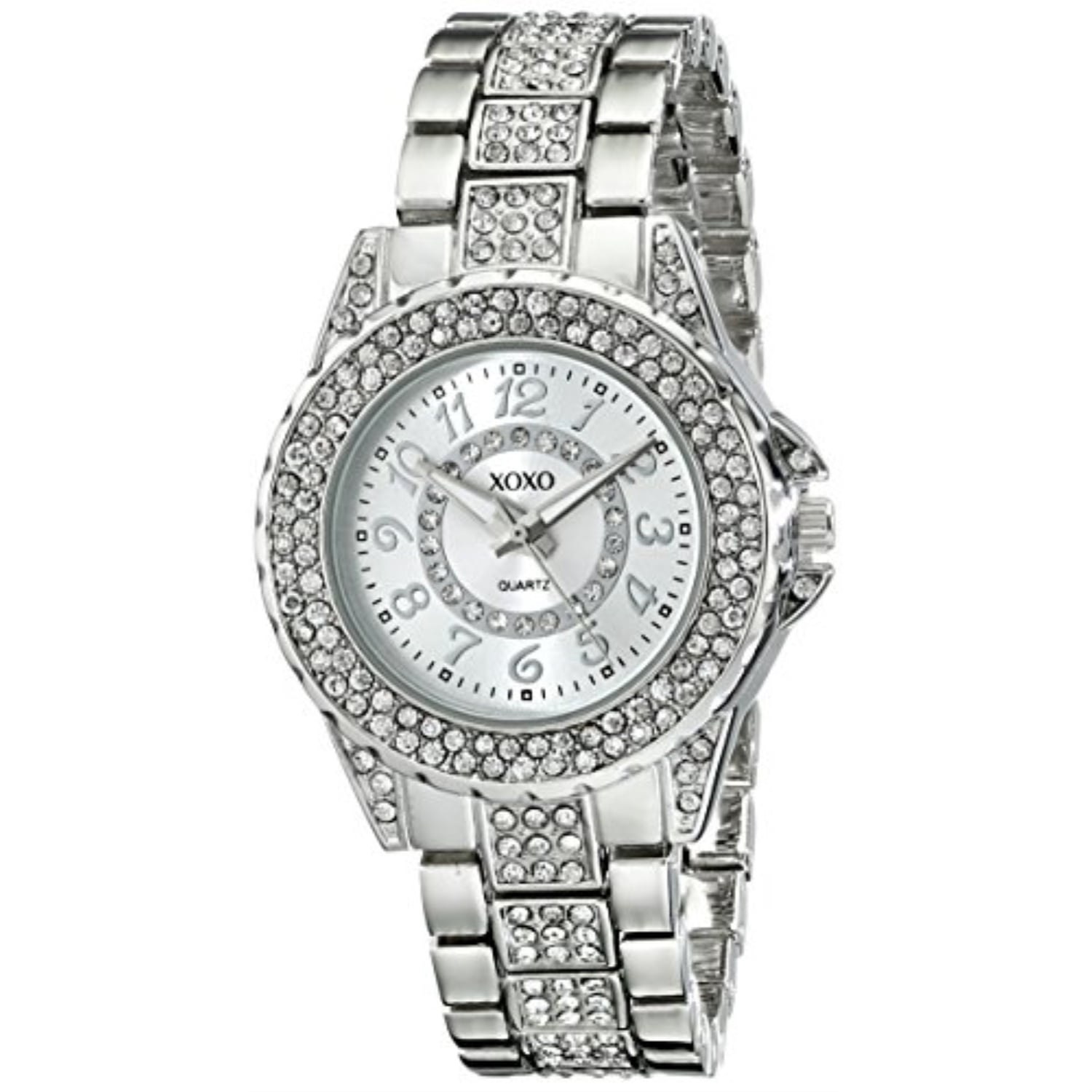 XOXO xoxo women's analog watch with silvertone case, rhinestone