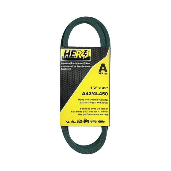 HERO® 1/2 inch x 45 inch Aramid Kevlar Lawn Mower Belt Replacement For Reference A43 4L450
