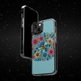 thumbnail image 6 of DistinctInk Hybrid (Acrylic / TPU) Clear Slim Fit Case for Apple iPhone 13 MINI (5.4" Screen) - "Minimalist Cartoon Spring Flowers on Blue", 6 of 8