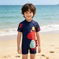 thumbnail image 2 of Rggeeun Child Boys Swimsuit Set 1Pc Cartoon Dinosaur Print Short Sleeve Crew Neck Above Knee Elastic for Summer Beach Lounging Trendy Beachwear,Blue,5-6 Years, 2 of 6