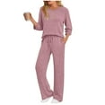 thumbnail image 6 of Women's 2 Piece Lounge Sets - Ribbed Knit Long Sleeve Henley Shirts & Straight Leg Pants Comfy Sweatsuit with Pockets, 6 of 9