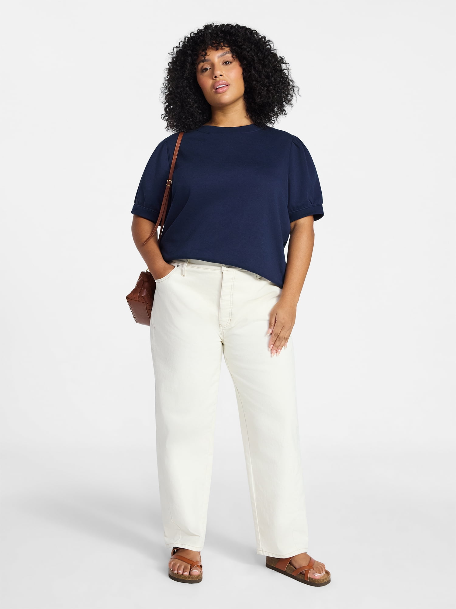 Terra & Sky Women's Plus Size Sweatshirt with Short Puff Sleeves, Size 0X-5X