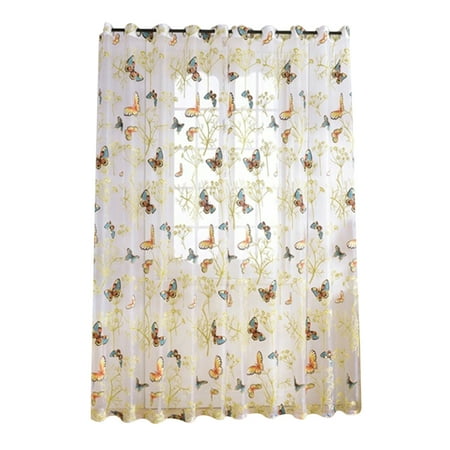 

XM Culture 2 Pcs Fashion Sheer Window Curtain Round Butterfly Print Room Door Divider Decor