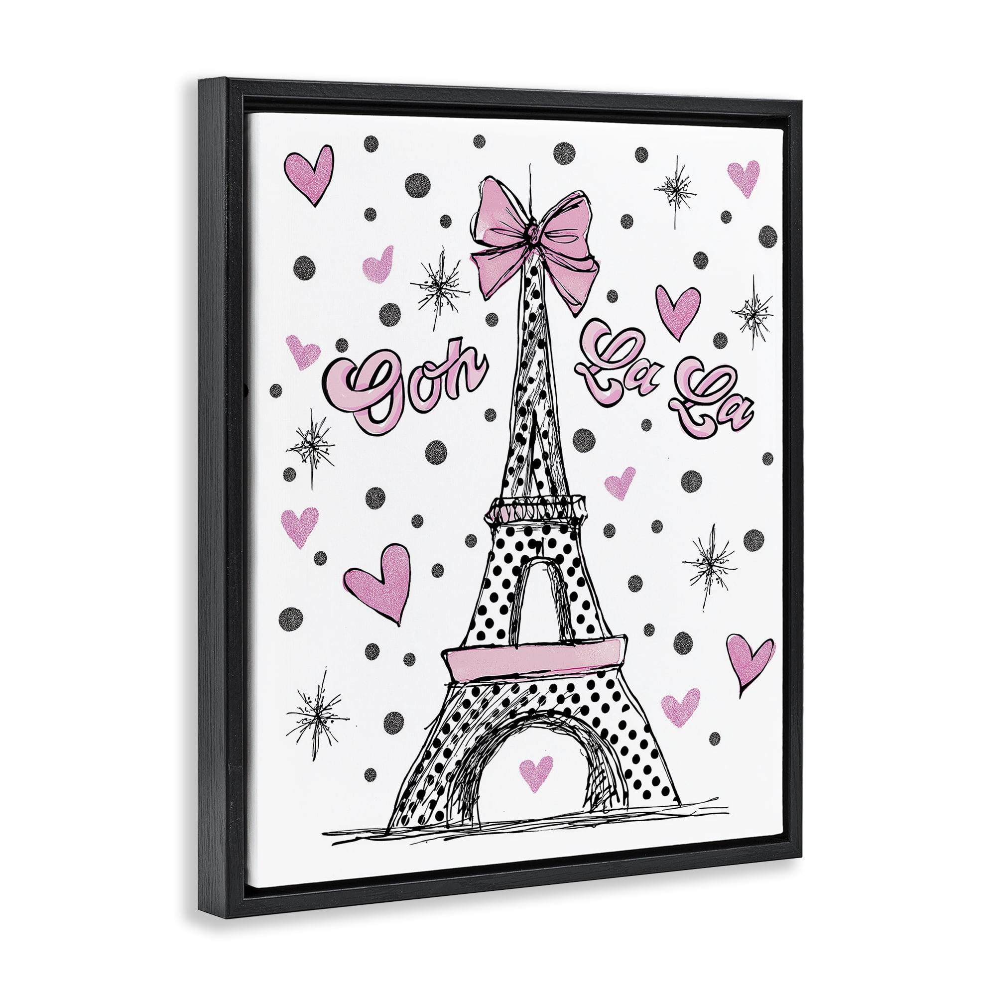 Stupell Industries Ooh La La Polka Dots Eiffel Black Framed Floater Canvas Wall Art, design by Jess Stempel
