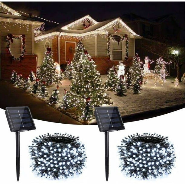 GHODEC 2Pack White Solar String Lights Outdoor, 104.6ft 160 LED Solar