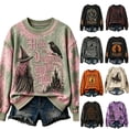 thumbnail image 3 of Halloween Salem Witch Broom Sweatshirt for Women Halloween Salem Witch Spooky Season Shirts Crew Neck Vintage Scary Holiday Pullover Pink XL, 3 of 3