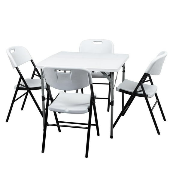 IUKRYU Lifetime Commercial Contoured Folding Table & Chairs Set - 34" HDPE Square Foldable Table 4 Plastic Foldable Chairs, Steel Frame, Indoor Outdoor Use