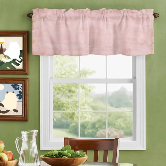 Valances for Windows,Mottled Pink Gradient Kitchen Curtain Valance Short Rod Pocket Panels Romantic Warm Small Window Treatment for Living Room Bedroom Bathroom,42"Wx12"L
