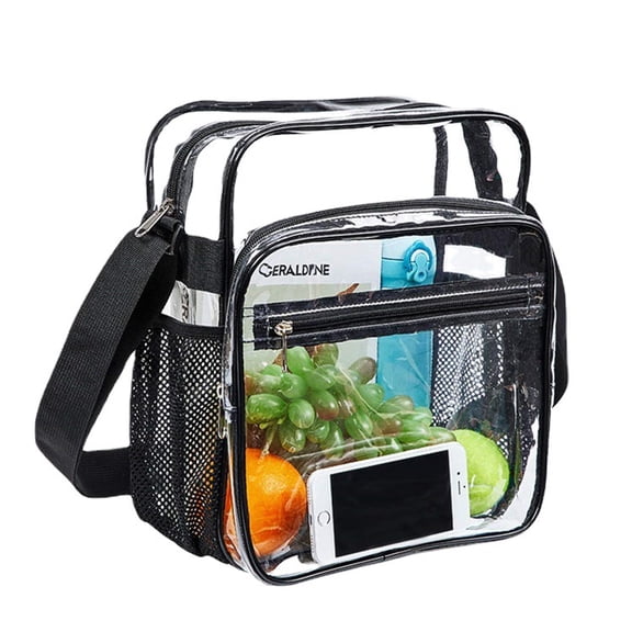 XYCWYP Clear Crossbody Bag for Stadium Events, Transparent Purse Bag for Concerts Sports,PVC transparent horizontal crossbody bag,Black