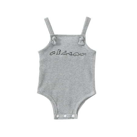 

Canrulo Newborn Baby Boy Girl Dinosaur Print Romper Sleeveless Knitted Rib Sling One Piece Jumpsuit Outfits Gray 6-9 Months