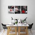 thumbnail image 5 of Kitchen Wall Art For Dining Room Wall Decor Still Life Black And White Canvas Art Prints Wine Barrel Bar Red Rose Painting Modern Family Wall Decorations Restaurant Bedroom Decor Artwork 3 Piece Set, 5 of 6