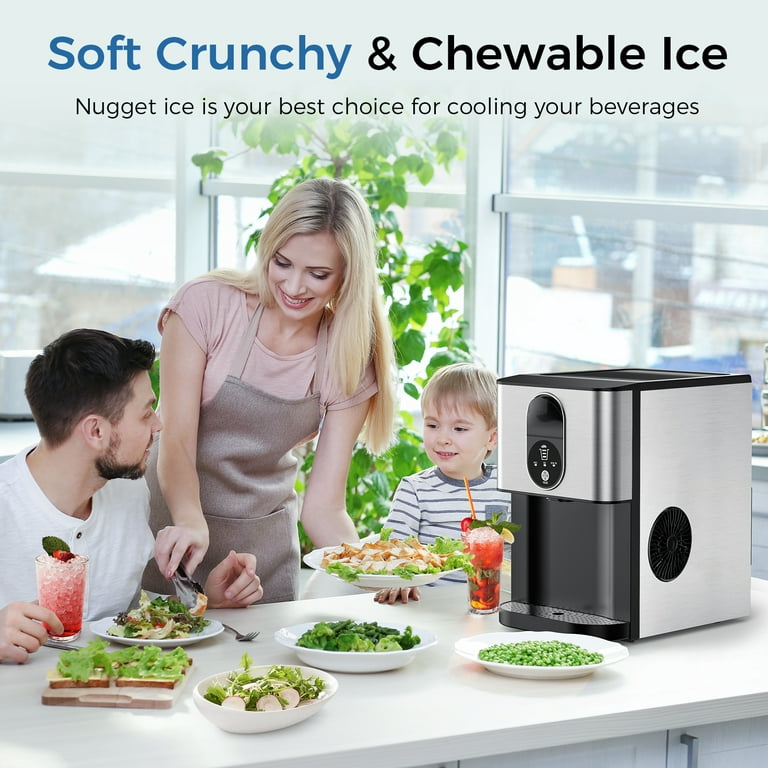 JOY PEBBLE 44lbs Stainless Steel Countertop Nugget Ice Maker, Self-Cleaning Pellet  Ice Machine for Home, Office, Party, Black 