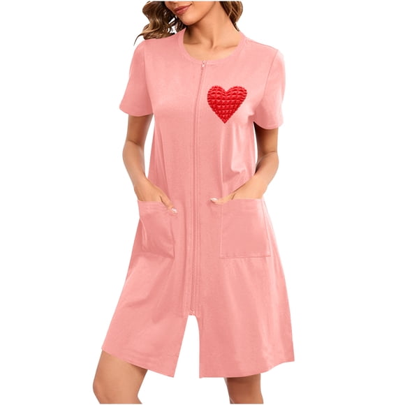 RXMEKW Valentine's Day Pajamas for Women, Long Sleeve Zipper Front Robe with Pockets, Soft Knit Sleepwear and Loungewear for Holiday Gifting
