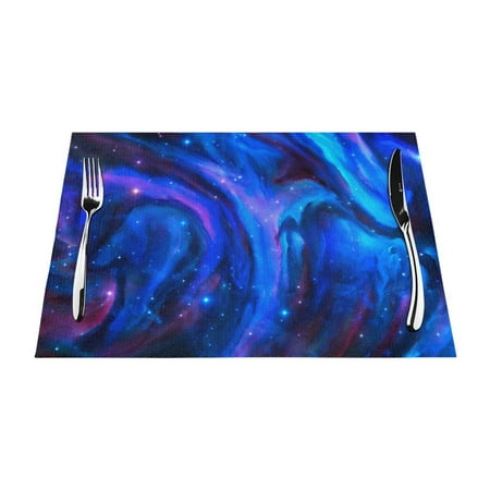 

ZNDUO Placemats 6 PCS Heat Resistant Stain Resistant Woven PVC Insulation Placemats Durable Washable Elegant Table Mats for Dining-Purple Blue Nebula 18 x12