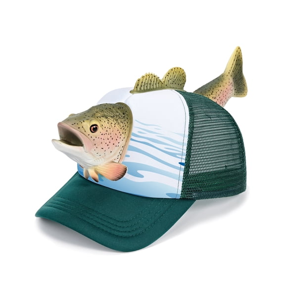 Funny 3D Trucker Hat Adjustable Fit for Men & Women, Novelty Structured Snapback Mesh Cap, Rainbow Trout, One Size