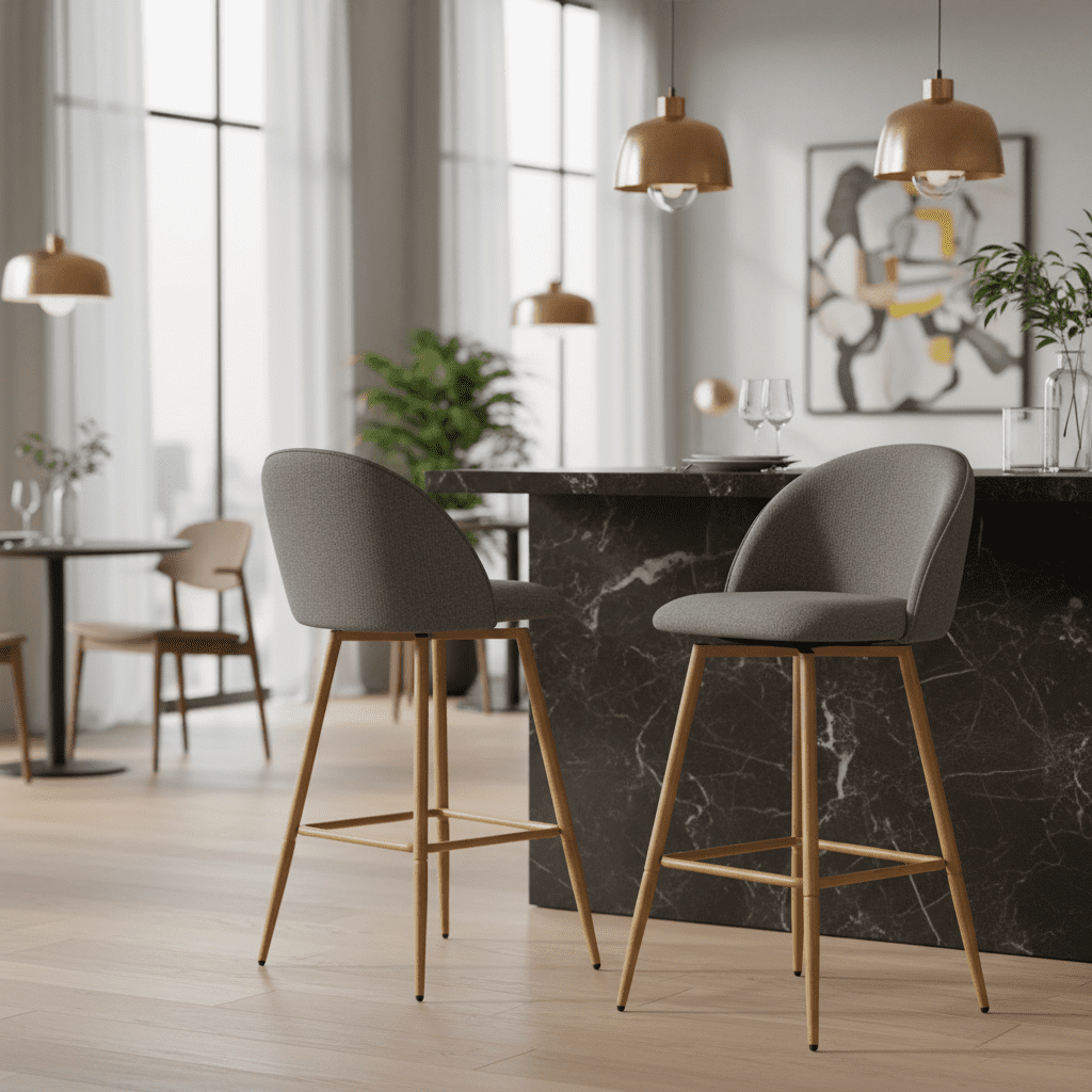 Homy Casa Set of 2 Modern Bar Stool with Fabric Upholstery - 26 in. Seat Height Adjustable Seat for Kitchen Island