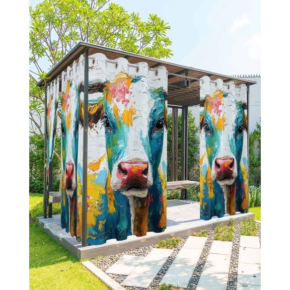 nqOlkjepod Outdoor Curtains for Patio Waterproof, Oil Painting Cow Outdoor Privacy Panels Grommet, Country Abstract Colorful Animals Blackout Outside Curtains for Porch/Cabana 54"x108", 1 Panel