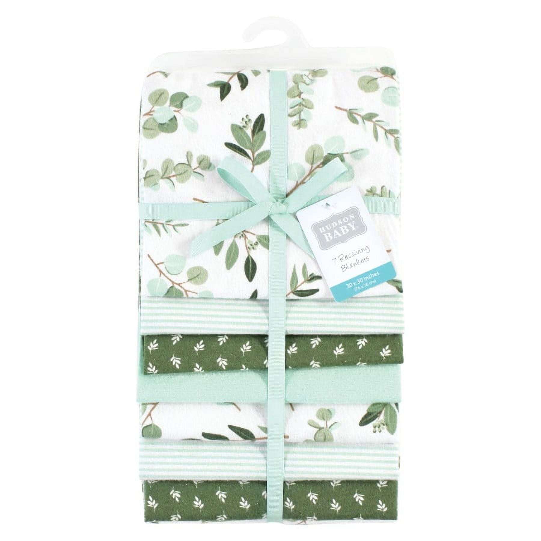 Hudson Baby Infant Girl Cotton Flannel Receiving Blankets Bundle, Eucalyptus, One Size