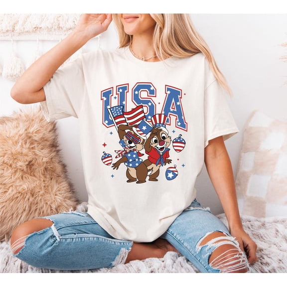 Cute Chipmunk USA Flag Shirt, 4th of July Cartoon Tee, Patriotic American Independence Day T-Shirt, Red White and Blue Family Top