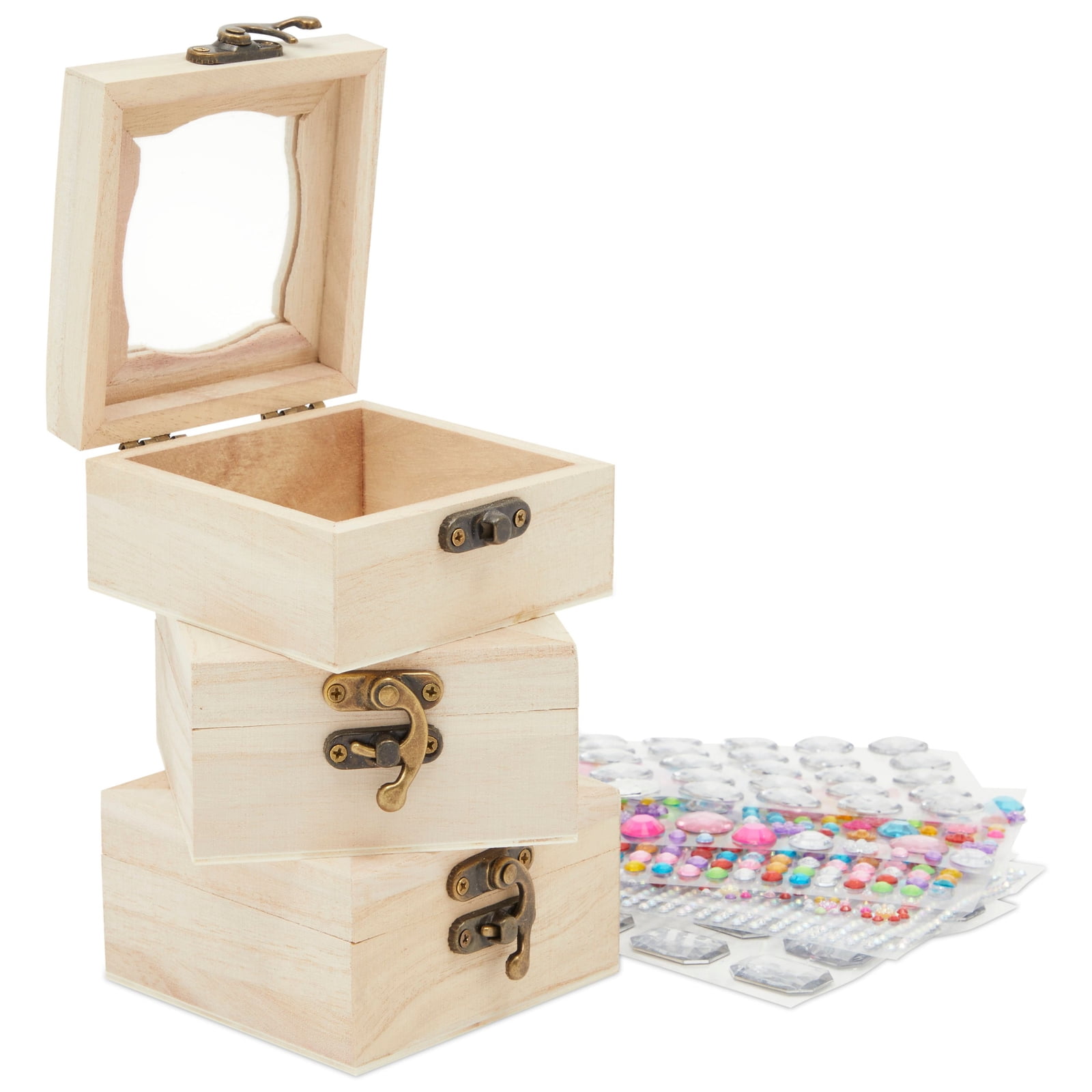 3pcs Unfinished Unpainted Wooden Chest Jewelry Storage Box Keepsake Gift 