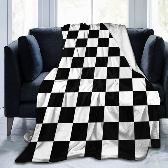 Checkered Plaid Pattern Black and White Throw Blanket Ultra Soft Warm All Season Checkerboard Background Decorative Fleece Blankets for Bed Chair Car Sofa Couch Bedroom 50"X40"