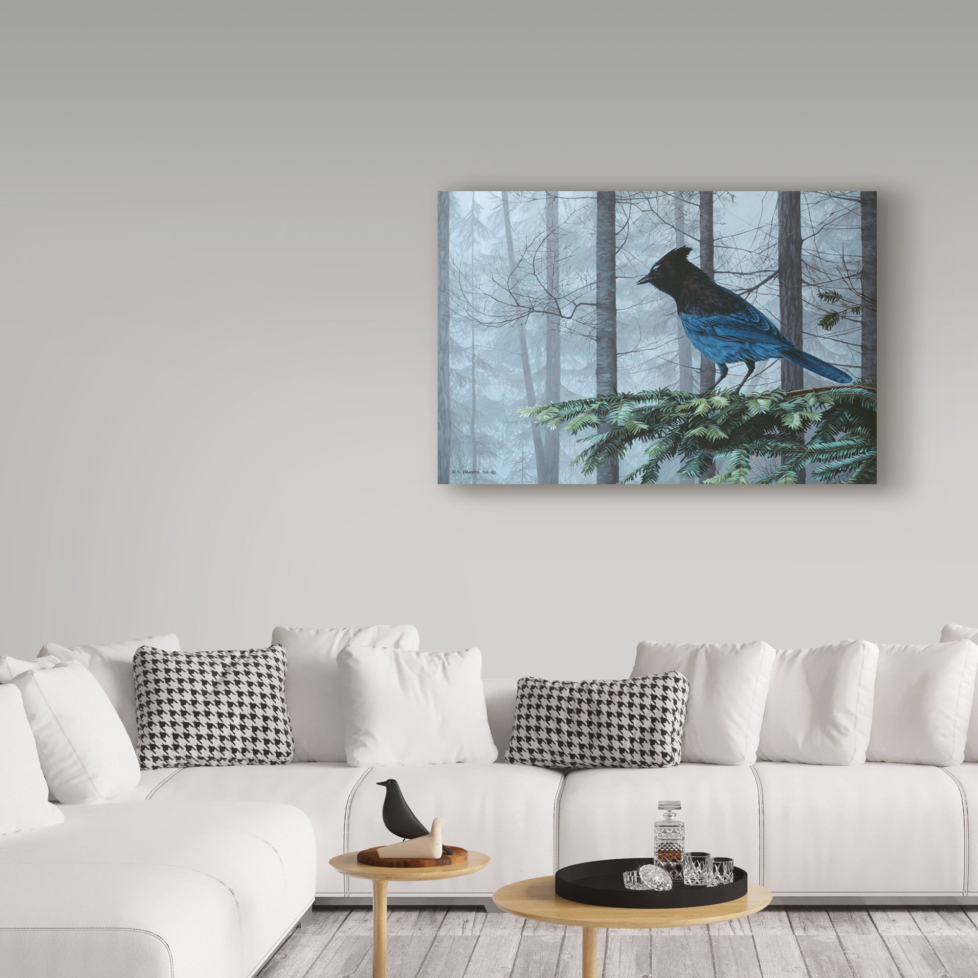Trademark Fine Art 'Stellers Jay In Fog' Canvas Art by Ron Parker