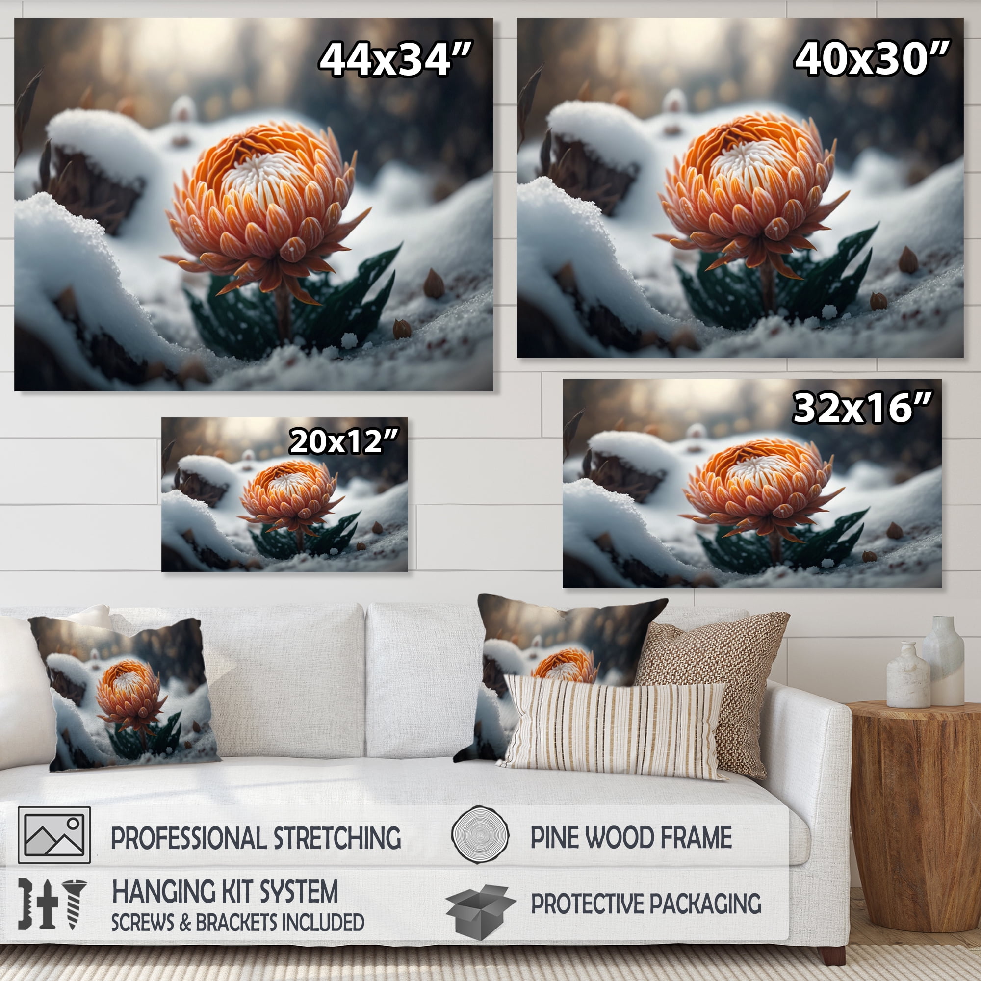 Designart A Blooming Orange Dahlia Flower In Winter II Canvas Wall Art